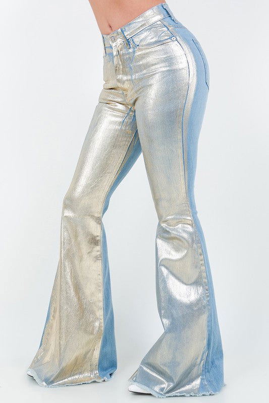 Bell Bottom Jean in Gold Foil - ShopEbonyMonique