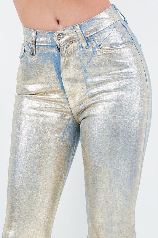 Bell Bottom Jean in Gold Foil - ShopEbonyMonique