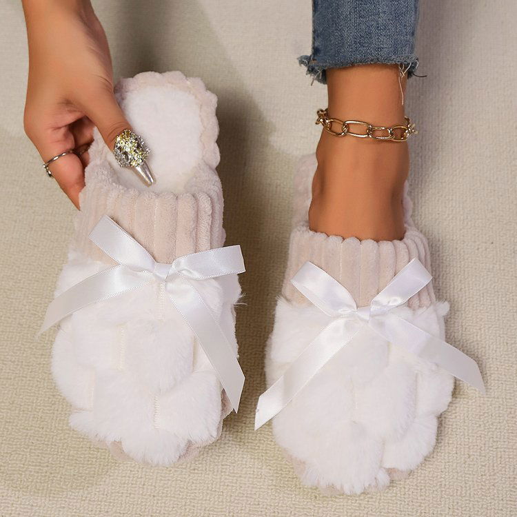 Bow Trim Contrast Slippers - ShopEbonyMonique
