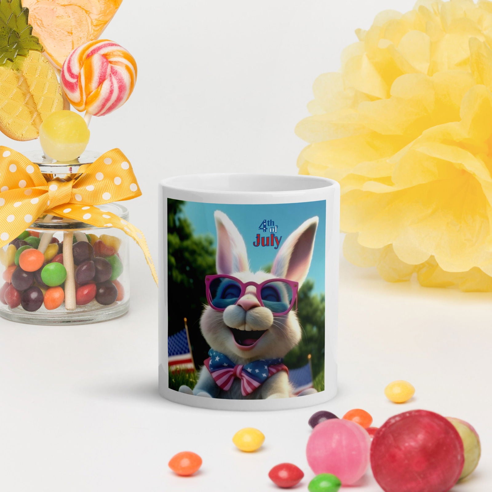 Bunny 4th of July White glossy mug - ShopEbonyMonique