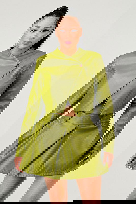 Button Up Pu Leather jacket and Skirt Set - ShopEbonyMonique