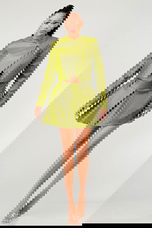 Button Up Pu Leather jacket and Skirt Set - ShopEbonyMonique