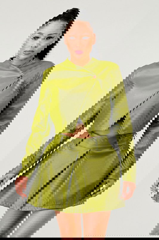 Button Up Pu Leather jacket and Skirt Set - ShopEbonyMonique