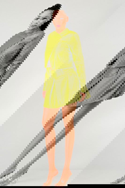 Button Up Pu Leather jacket and Skirt Set - ShopEbonyMonique