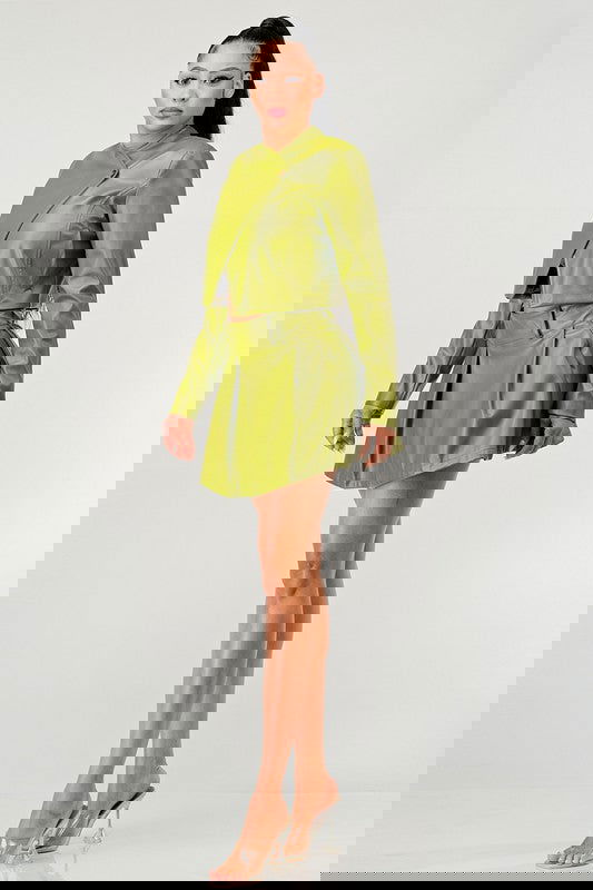 Button Up Pu Leather jacket and Skirt Set - ShopEbonyMonique