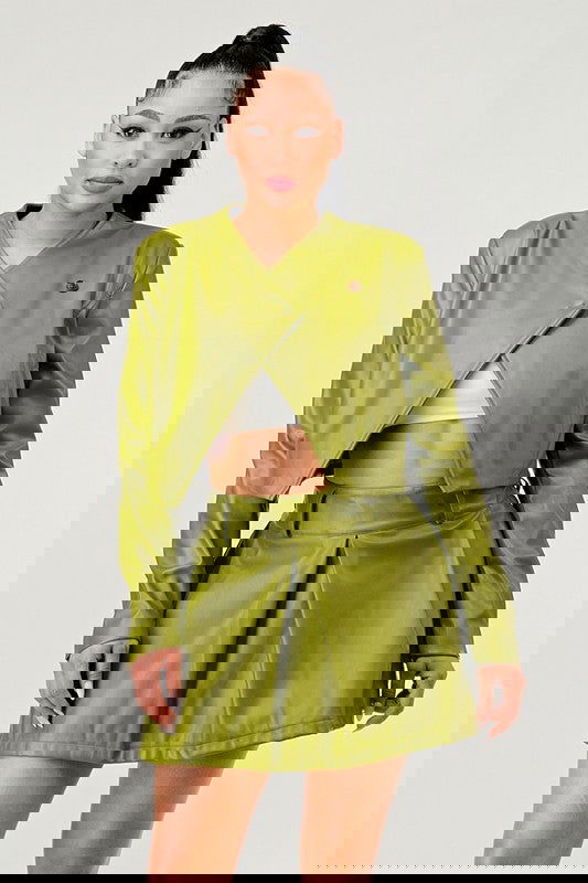 Button Up Pu Leather jacket and Skirt Set - ShopEbonyMonique