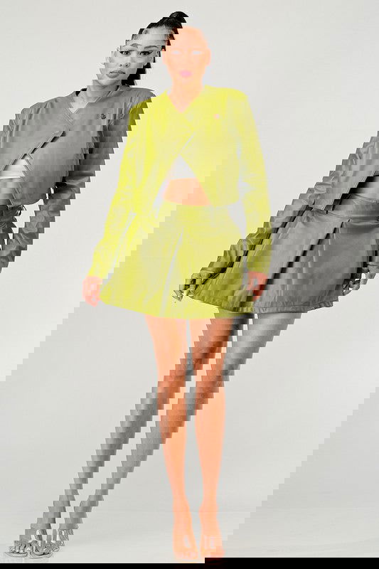 Button Up Pu Leather jacket and Skirt Set - ShopEbonyMonique