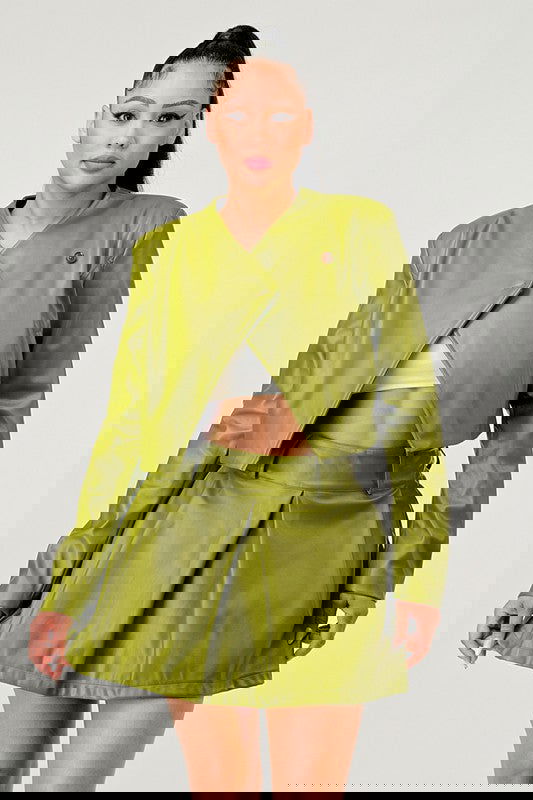 Button Up Pu Leather jacket and Skirt Set - ShopEbonyMonique