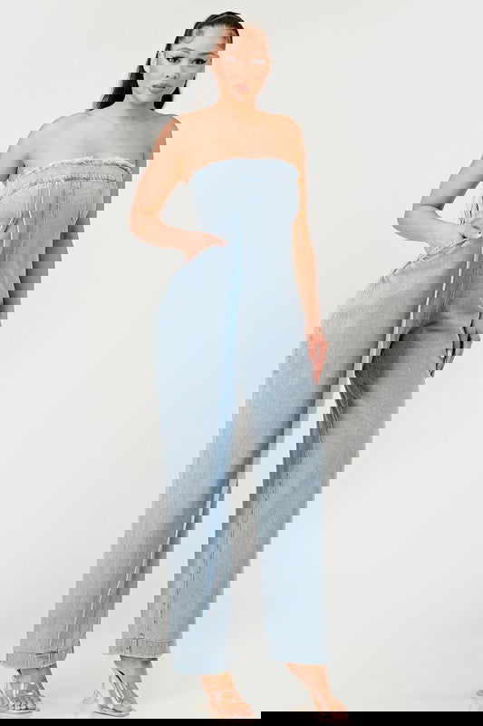 Casual Strapless Denim Jumpsuit - ShopEbonyMonique