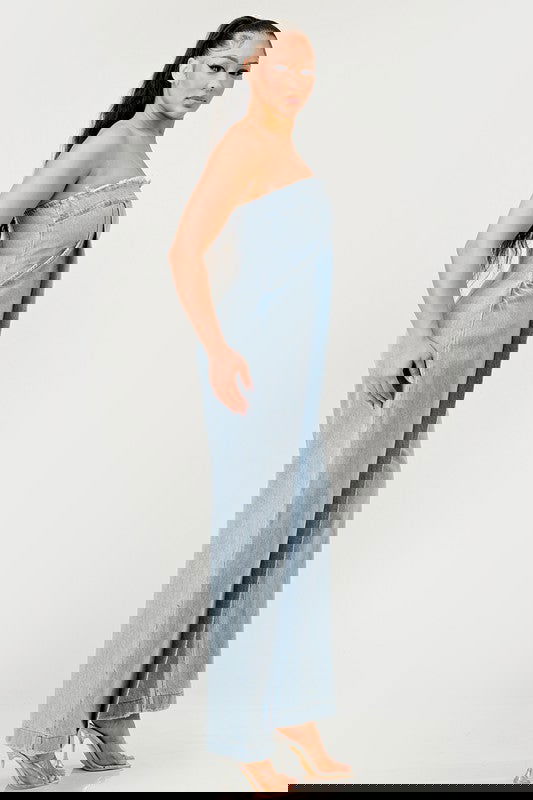 Casual Strapless Denim Jumpsuit - ShopEbonyMonique