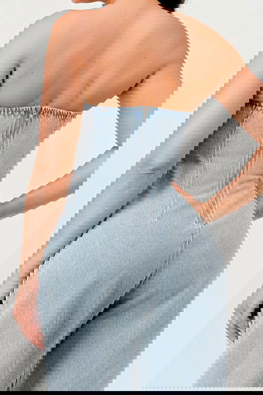 Casual Strapless Denim Jumpsuit - ShopEbonyMonique