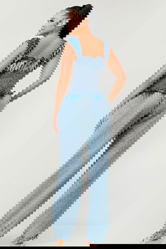 Chambray Charm Ruffled Jumpsuit - ShopEbonyMonique