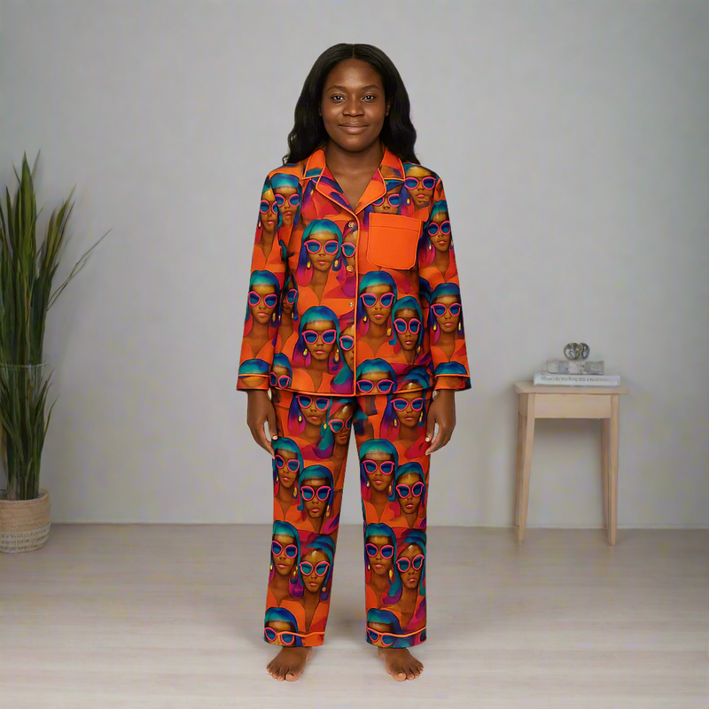 Vibe Vibrant Women's Satin Pajamas - Bold Print for Stylish Relaxation