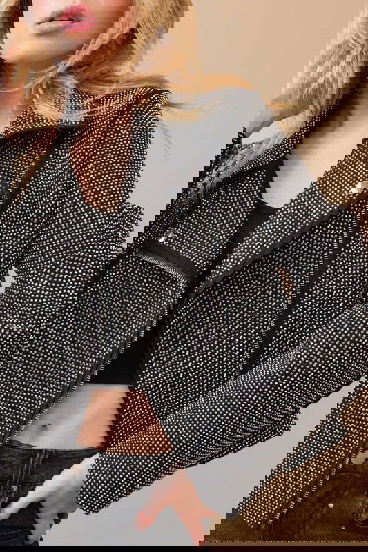 Crystal Studded Stretch Zip Up Moto Jacket - ShopEbonyMonique