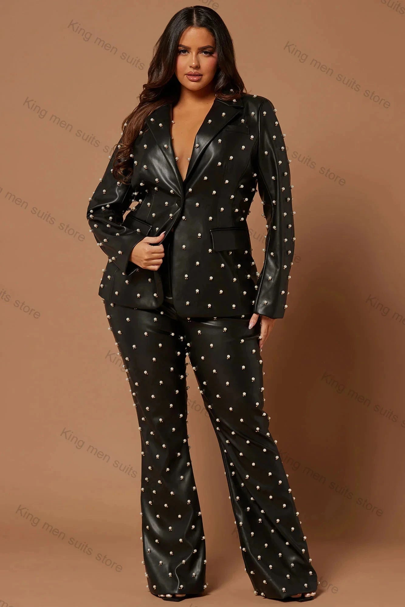 Custom Leather Pearls Women Suit - ShopEbonyMonique