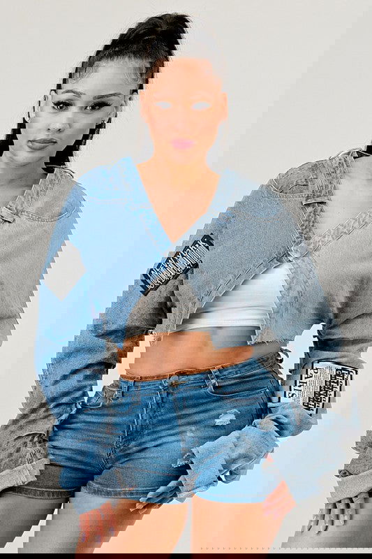 Denim Patched X-Contrast Top - ShopEbonyMonique