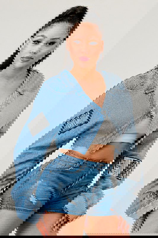Denim Patched X-Contrast Top - ShopEbonyMonique