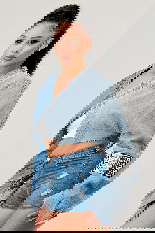 Denim Patched X-Contrast Top - ShopEbonyMonique