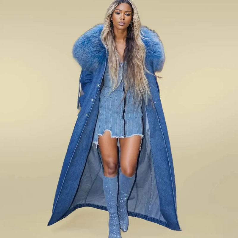 Denim Windbreak Long  Coat - ShopEbonyMonique