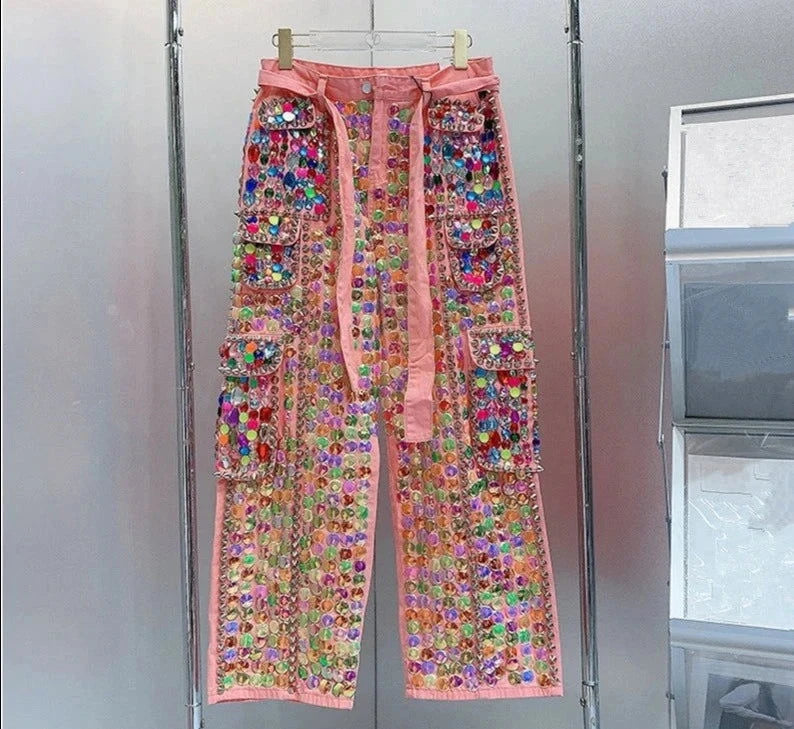 Designer Style Crystals Beading  Jeans - ShopEbonyMonique
