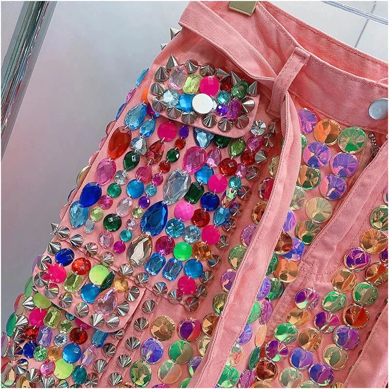 Designer Style Crystals Beading  Jeans - ShopEbonyMonique