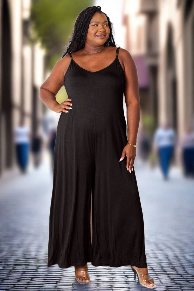 Double Take Full Size Soft Rayon Spaghetti Strap Tied Wide Leg Jumpsuit - ShopEbonyMonique