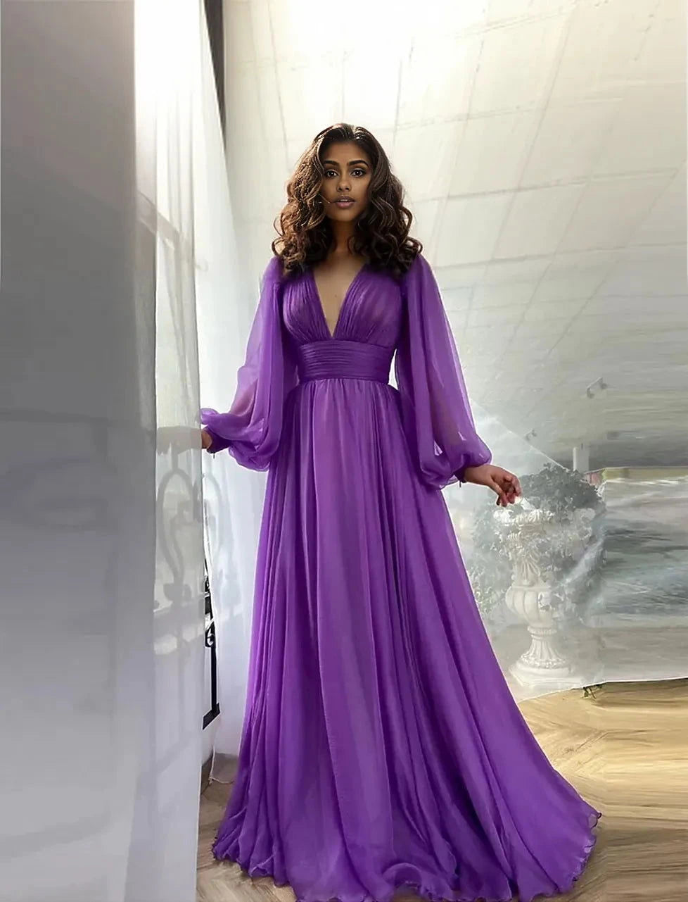 EM Chiffon Pleat Ruched A-Line  Dress - ShopEbonyMonique