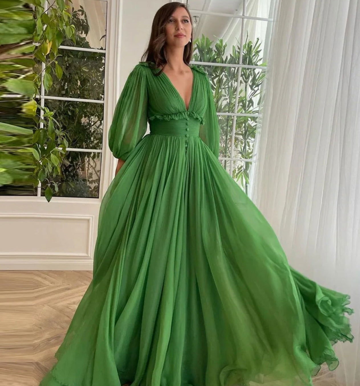 EM Chiffon Pleat Ruched A-Line  Dress - ShopEbonyMonique