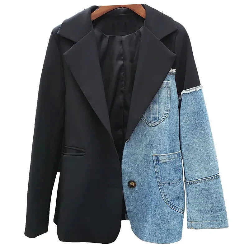 EM Denim Patchwork Women Blazer - ShopEbonyMonique