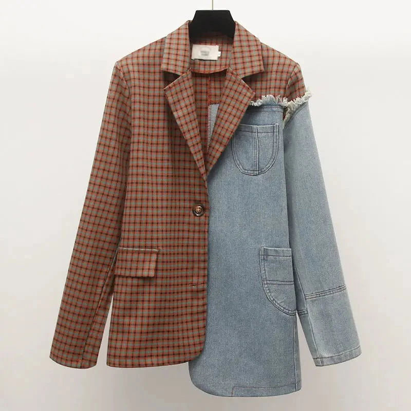 EM Denim Patchwork Women Blazer - ShopEbonyMonique