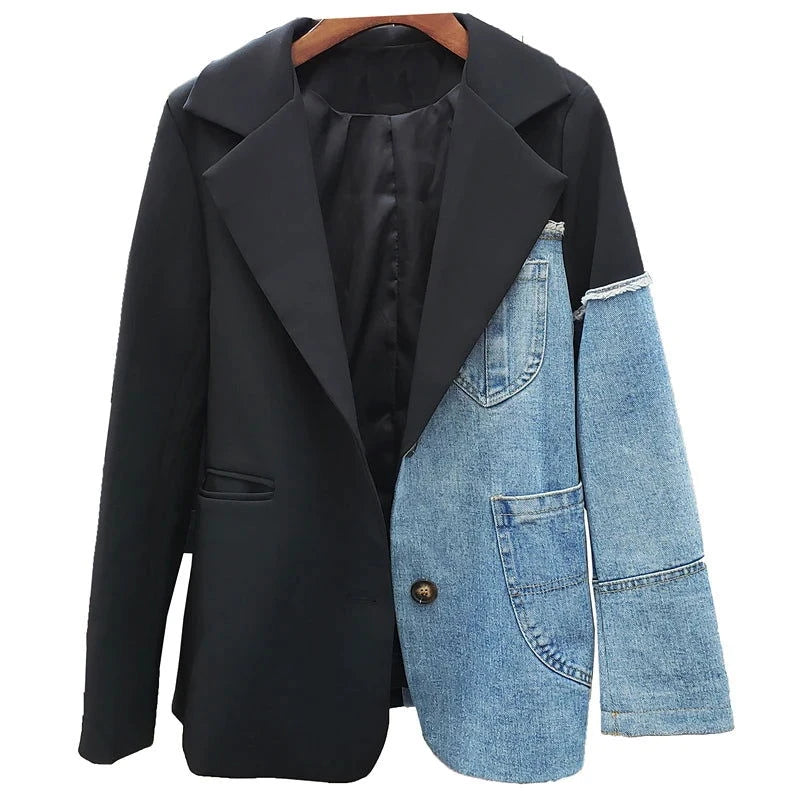 EM Denim Patchwork Women Blazer - ShopEbonyMonique