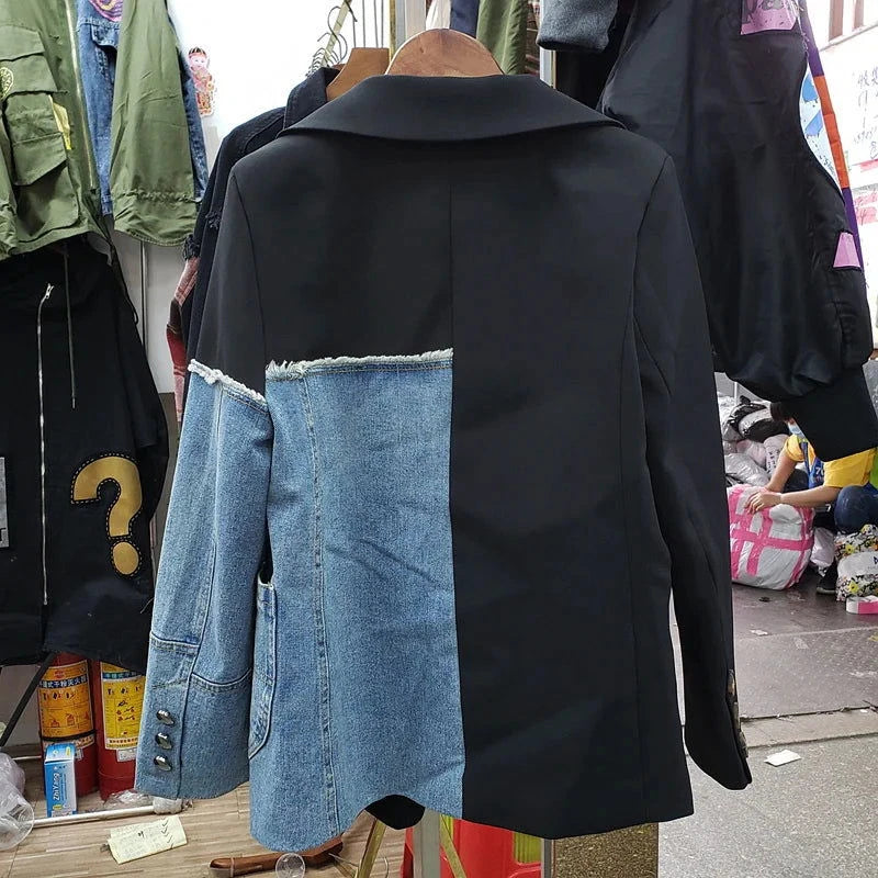 EM Denim Patchwork Women Blazer - ShopEbonyMonique