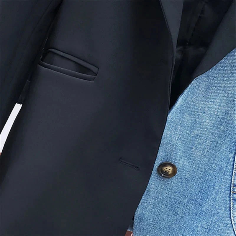 EM Denim Patchwork Women Blazer - ShopEbonyMonique