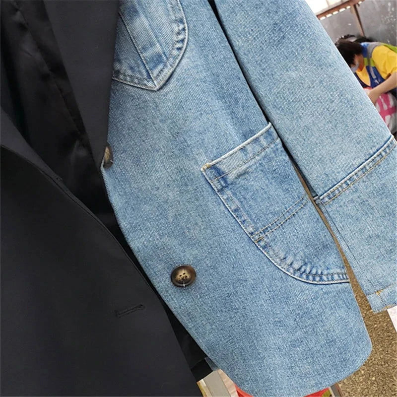 EM Denim Patchwork Women Blazer - ShopEbonyMonique