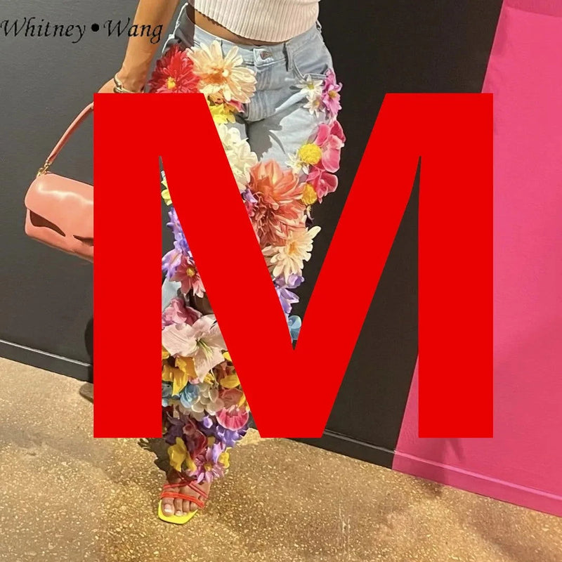 EM Designer  3D Flowers Jeans Women Denim Pants Size S-5XL - ShopEbonyMonique