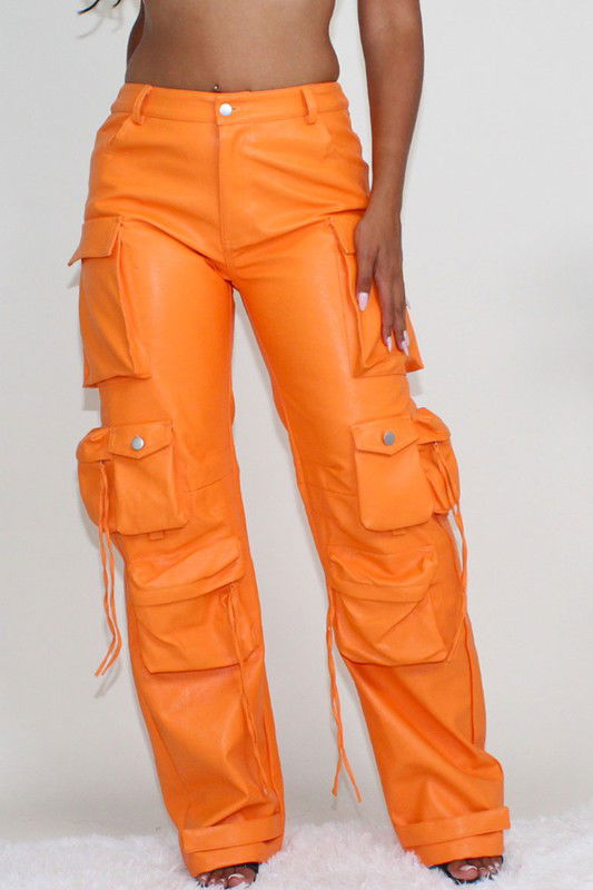 EM FAMOUS PU LEATHER CARGO PANTS - ShopEbonyMonique