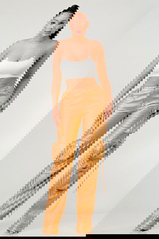 EM FAMOUS PU LEATHER CARGO PANTS - ShopEbonyMonique