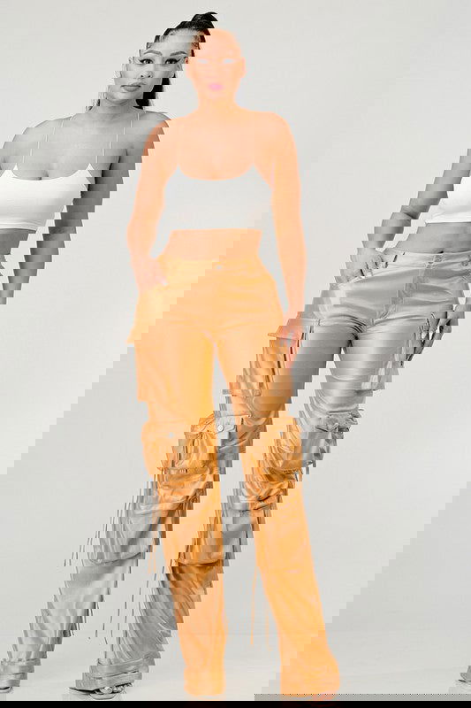 EM FAMOUS PU LEATHER CARGO PANTS - ShopEbonyMonique