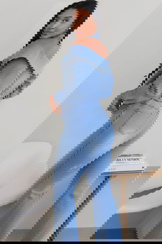 EM LIGHT WASHED OFFSHOULDER DENIM JUMPER - ShopEbonyMonique