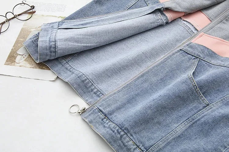 EM Long Sleeved Denim And Multicolor Panels Casual Jacket - ShopEbonyMonique