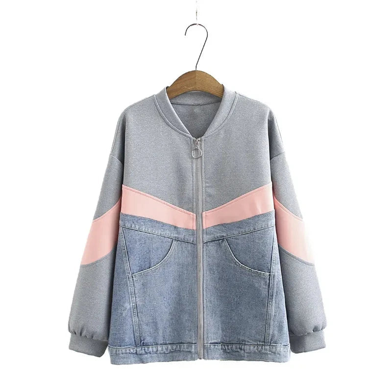 EM Long Sleeved Denim And Multicolor Panels Casual Jacket - ShopEbonyMonique