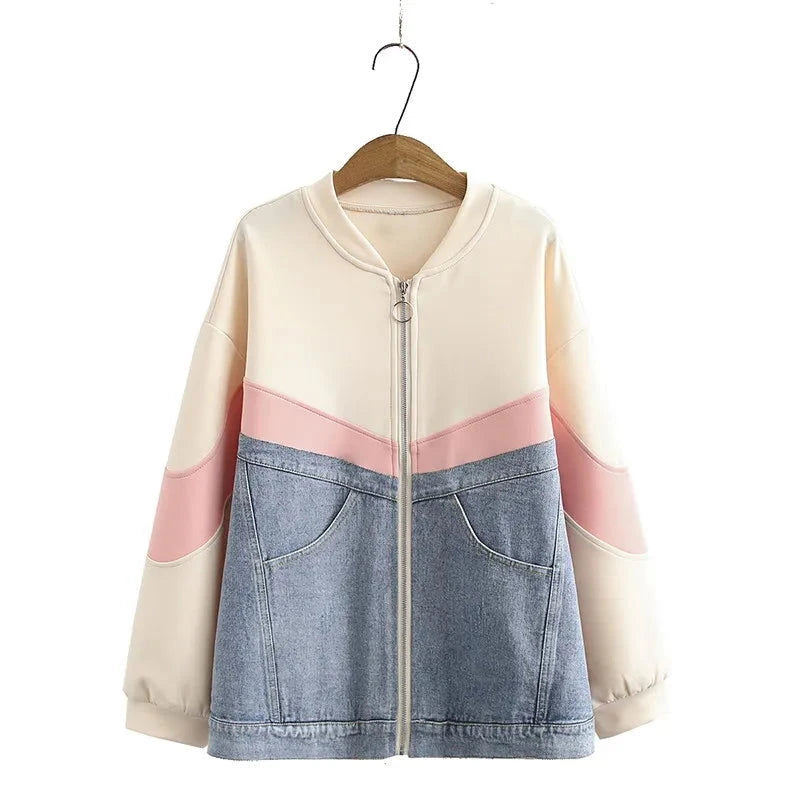 EM Long Sleeved Denim And Multicolor Panels Casual Jacket - ShopEbonyMonique