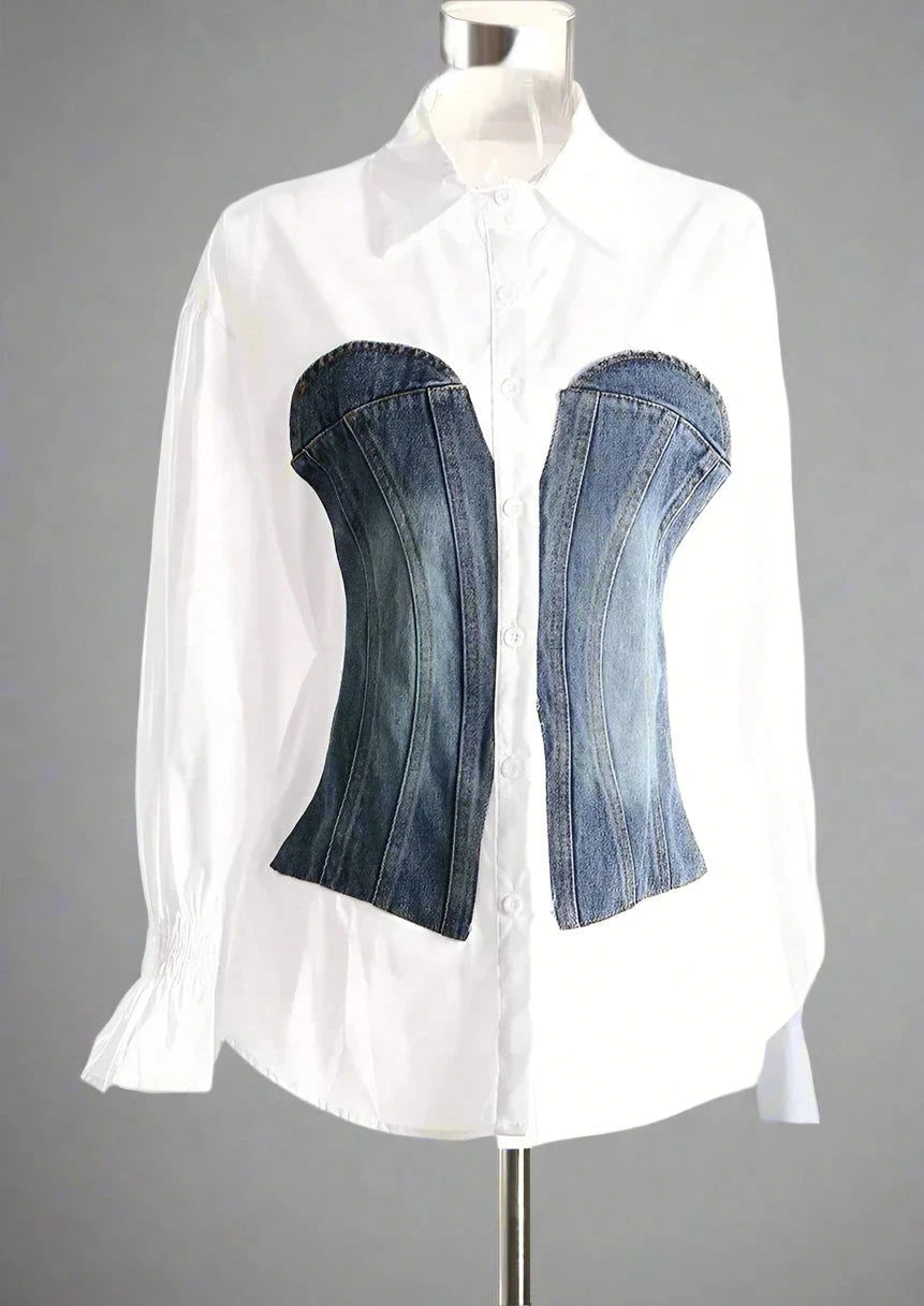 EM Patchwork Denim Waist  Shirt - ShopEbonyMonique