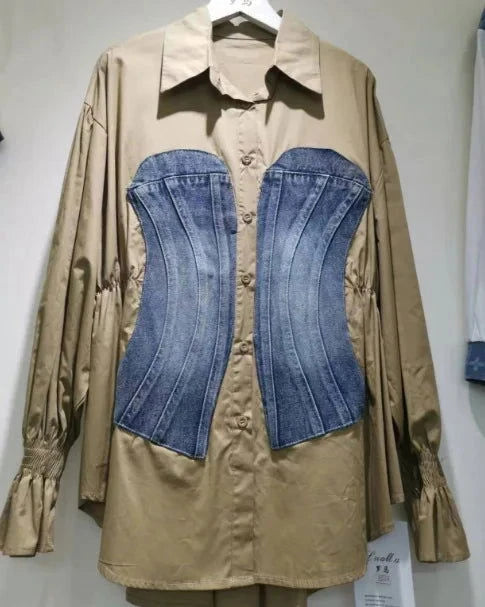 EM Patchwork Denim Waist  Shirt - ShopEbonyMonique