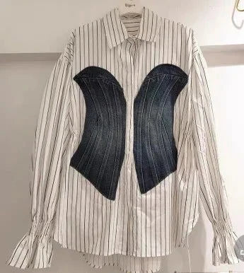 EM Patchwork Denim Waist  Shirt - ShopEbonyMonique
