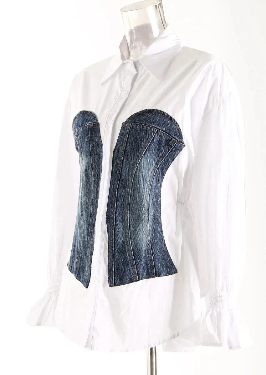 EM Patchwork Denim Waist  Shirt - ShopEbonyMonique
