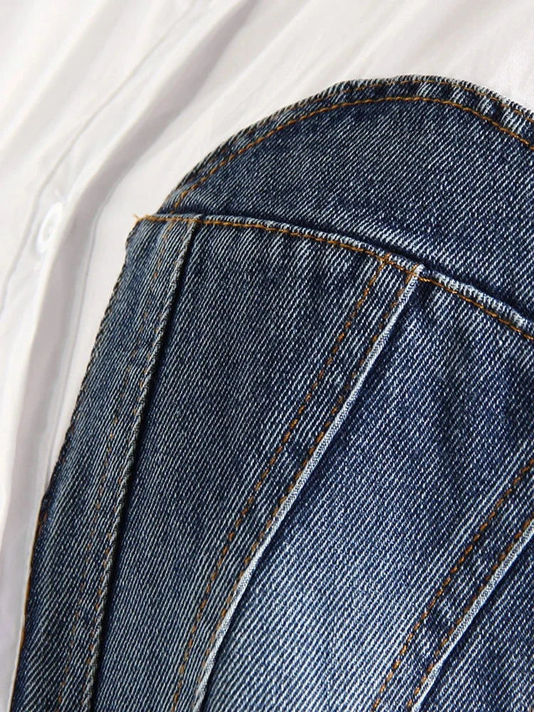 EM Patchwork Denim Waist  Shirt - ShopEbonyMonique