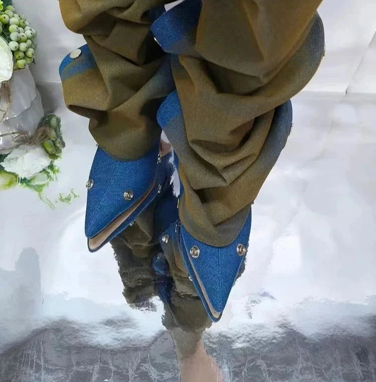 EM Pleated Mixed Knee-High Stiletto Boots - ShopEbonyMonique