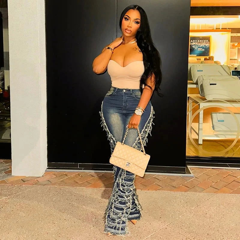 EM Streetwear Jeans Tassel Pants - ShopEbonyMonique