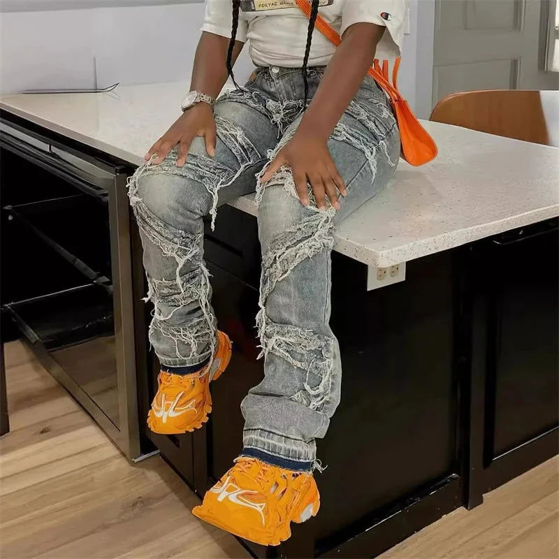 EM Streetwear Jeans Tassel Pants - ShopEbonyMonique